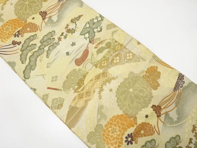 JAPANESE KIMONO / ANTIQUE MARU OBI / WOVEN BUCKET & FLOWER